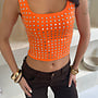 Open Hals Studs Top - Oranje