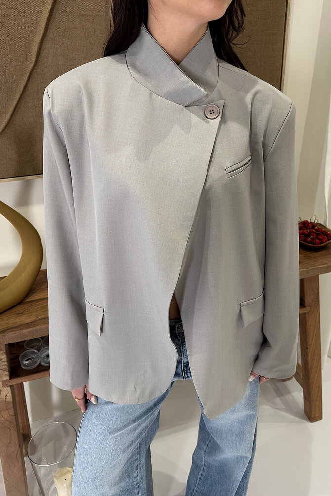 Blazer Hoge Knoop - Licht Grijs