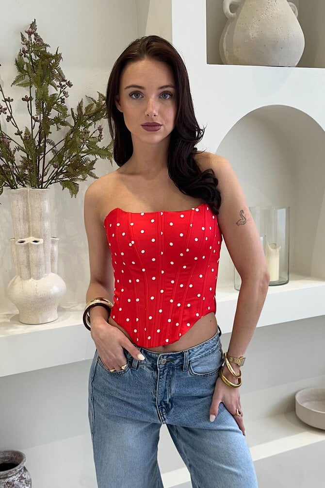 Polka Dots Korset Top - Rood