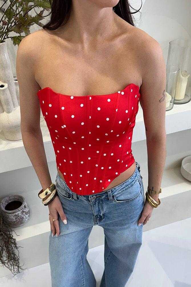 Polka Dots Korset Top - Rood