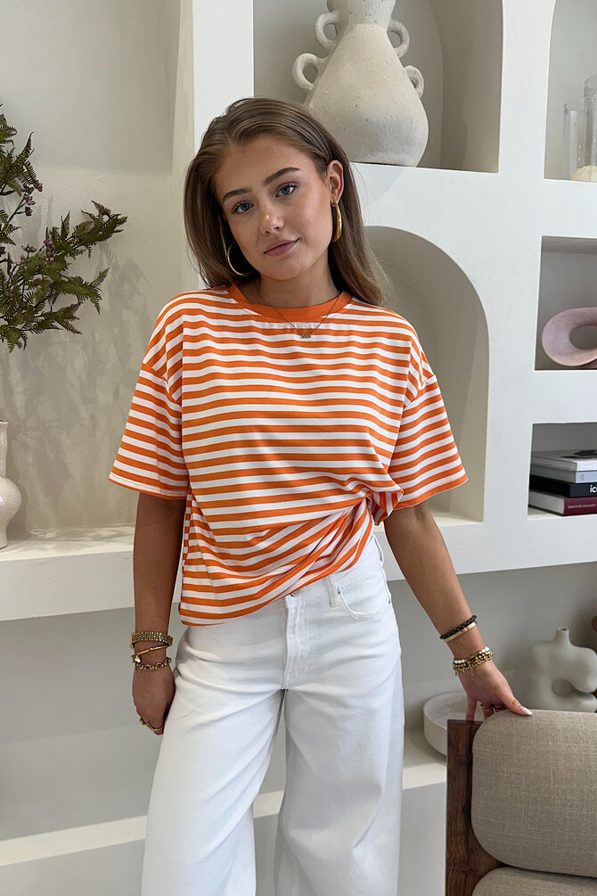 Oversized Gestreepte Shirt - Oranje