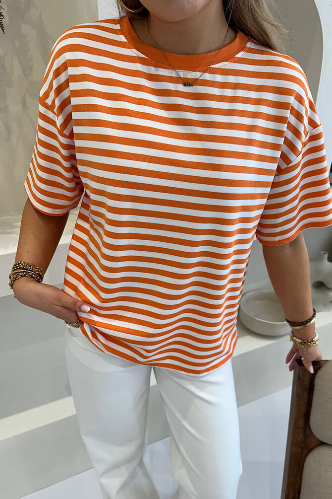 Oversized Gestreepte Shirt - Oranje