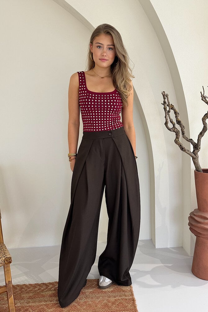 Wide Leg Pantalon - Donker Bruin