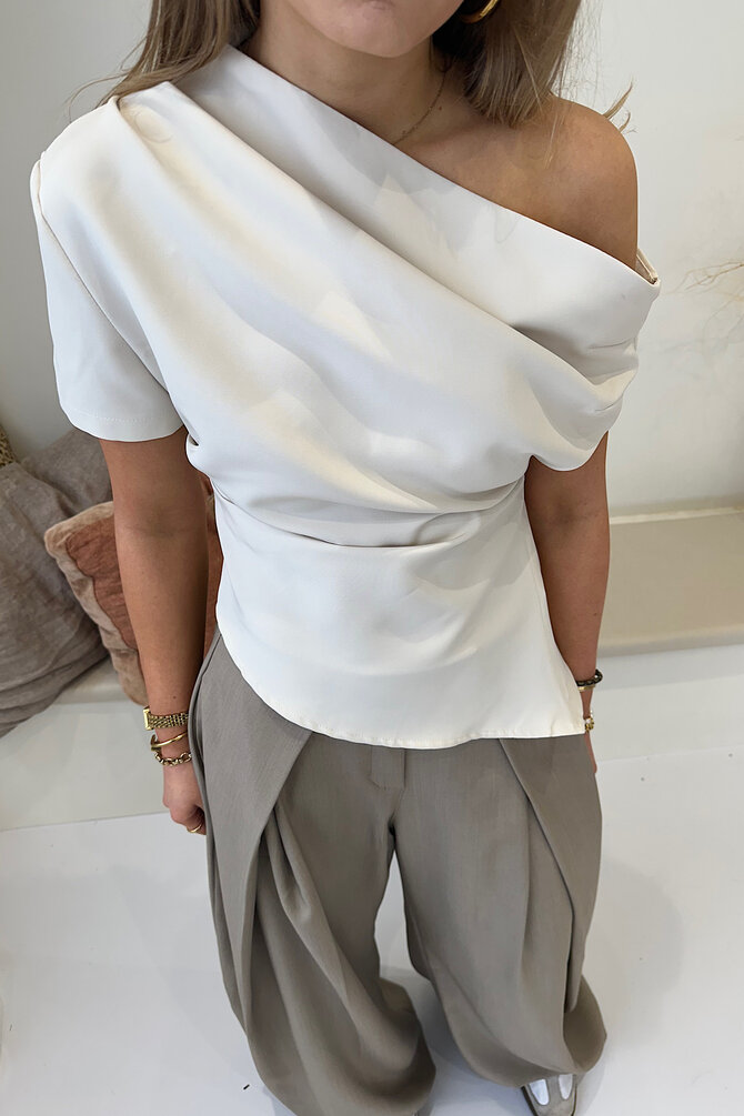 Asymmetrische Top Gedrapeerd - Crème