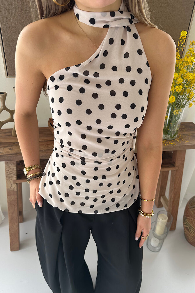 Polka Top Met Sjaal - Crème
