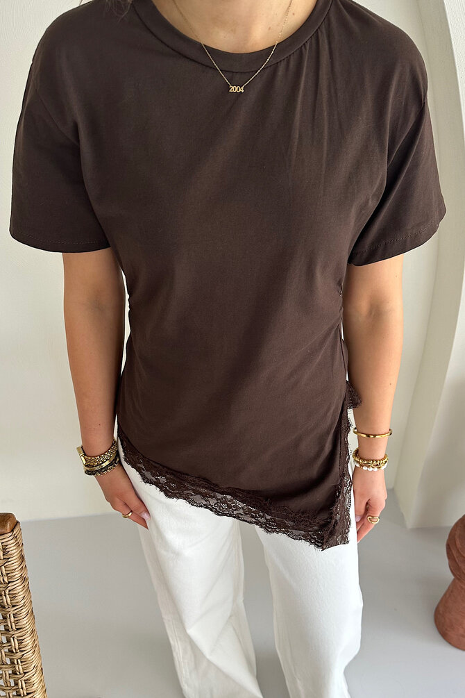 Shirt Met Kant - Bruin