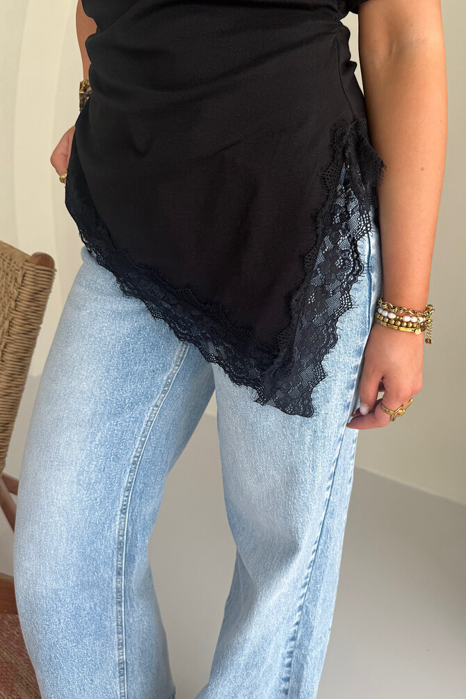 Shirt Met Kant - Zwart