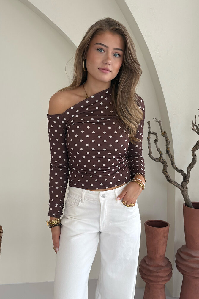 Stippen Top Off Shoulder - Bruin