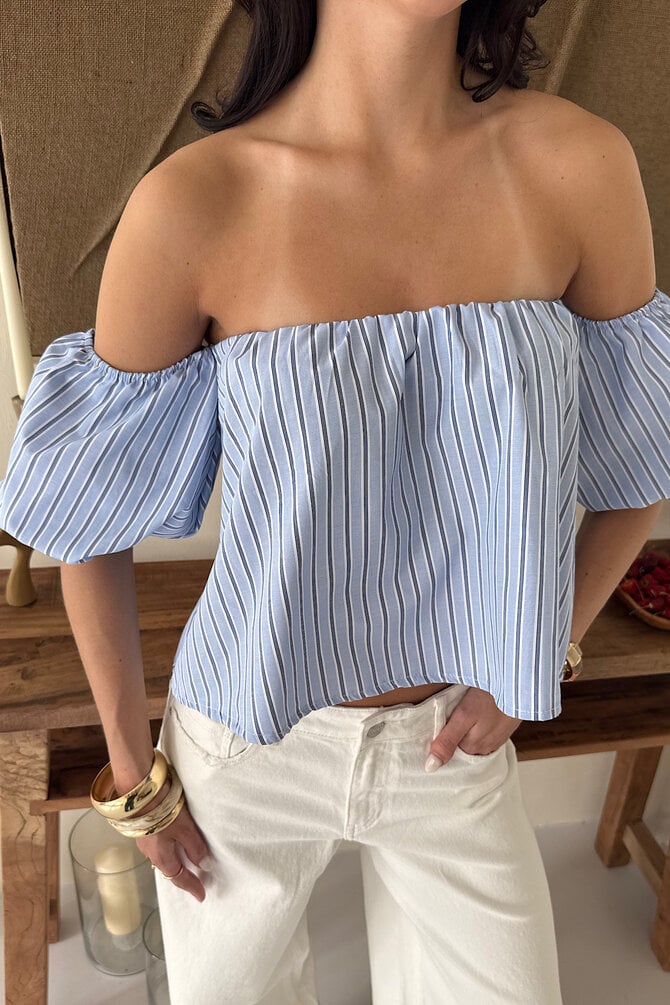 Top Met Pof Mouwen - Blauw