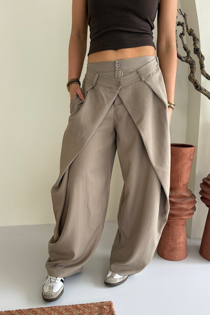 Balloon Pantalon Dubbele Knoop - Taupe