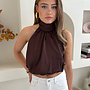 Satijnen Halter Crop Top - Bruin