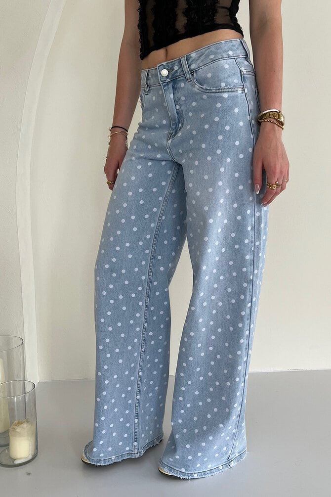 Wide Leg Polka Jeans - Blauw