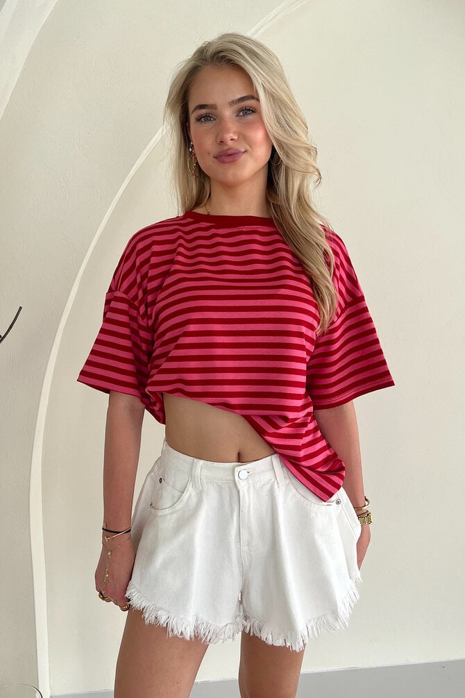 Oversized Gestreepte Shirt - Rood