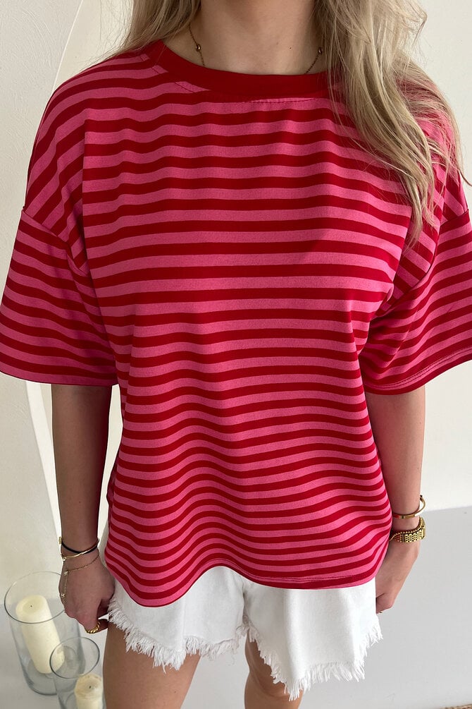 Oversized Gestreepte Shirt - Rood