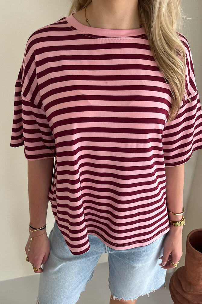 Oversized Gestreepte Shirt - Roze