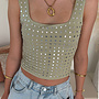 Open Hals Studs Top - Pistache
