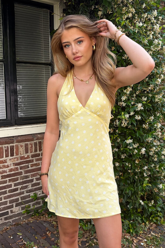 Polka Halter Jurk - Geel
