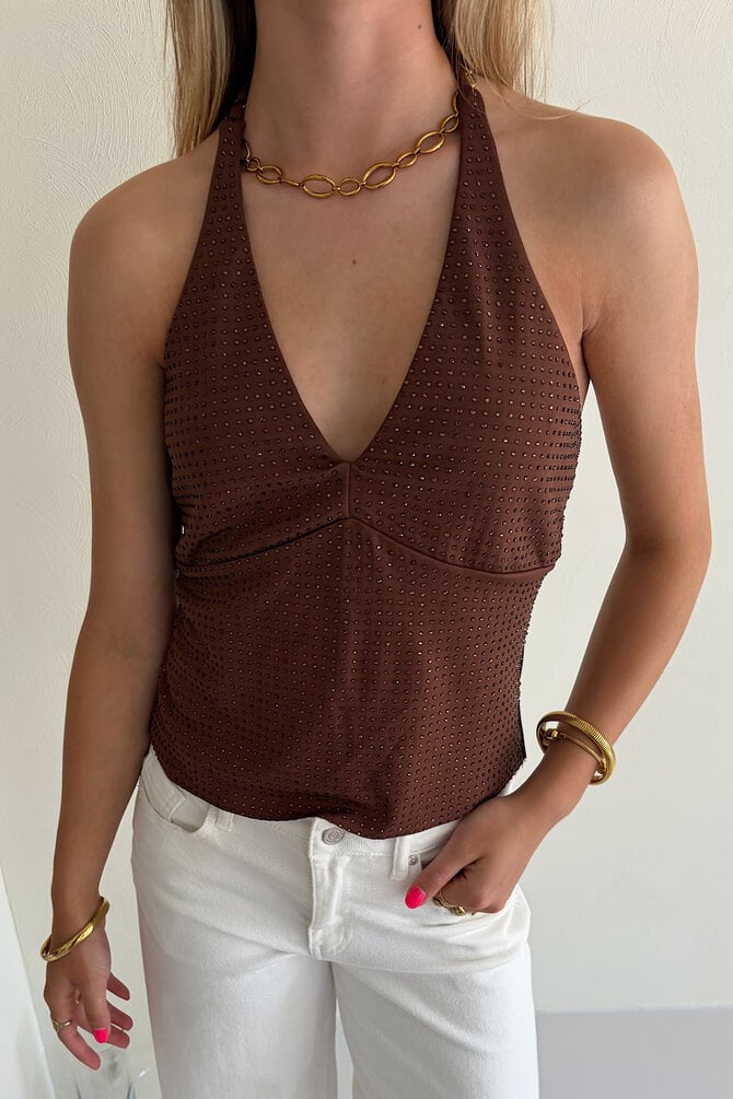 Strass Halter Top - Bruin