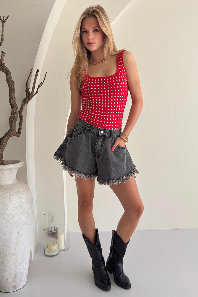 Wijde Denim Short - Grijs
