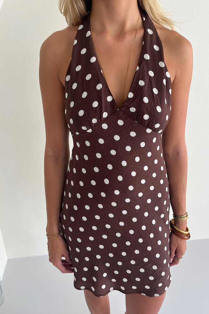Polka Halter Jurk - Bruin