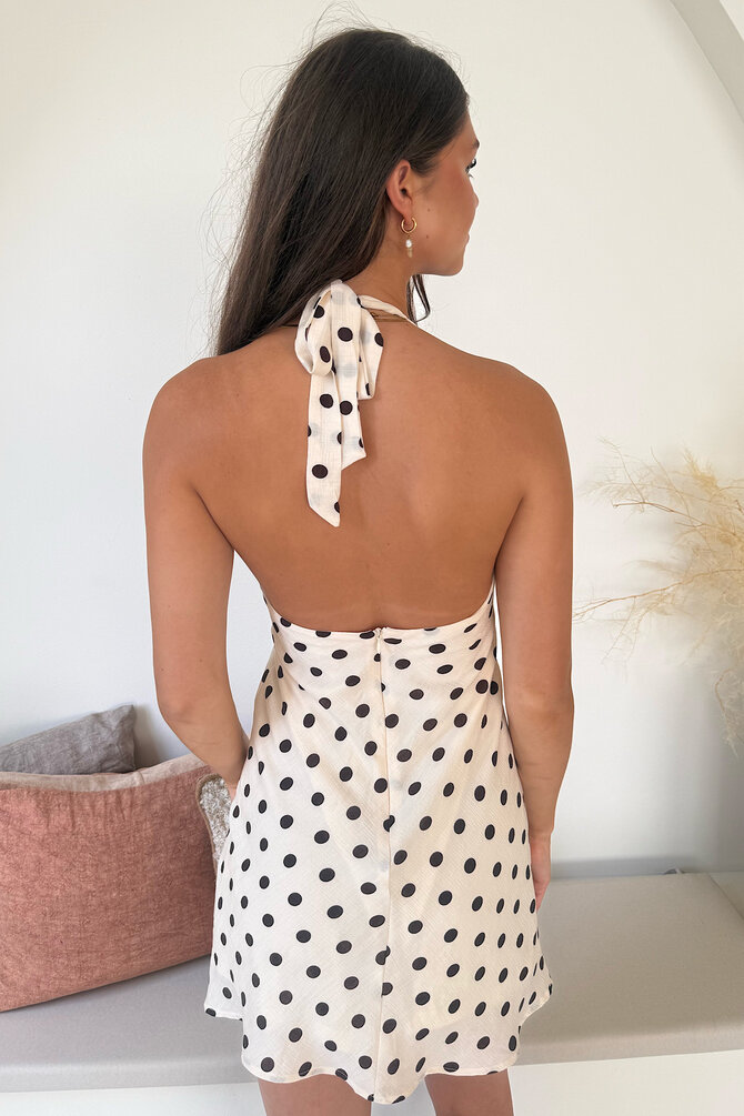 Polka Halter Jurk - Crème