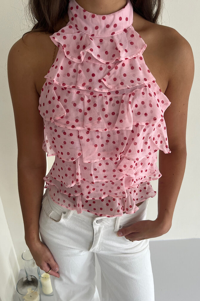 Polka Ruffle Halter Top - Roze
