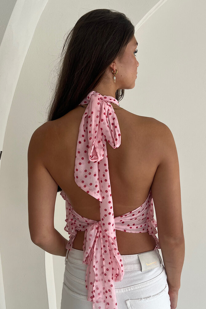Polka Ruffle Halter Top - Roze