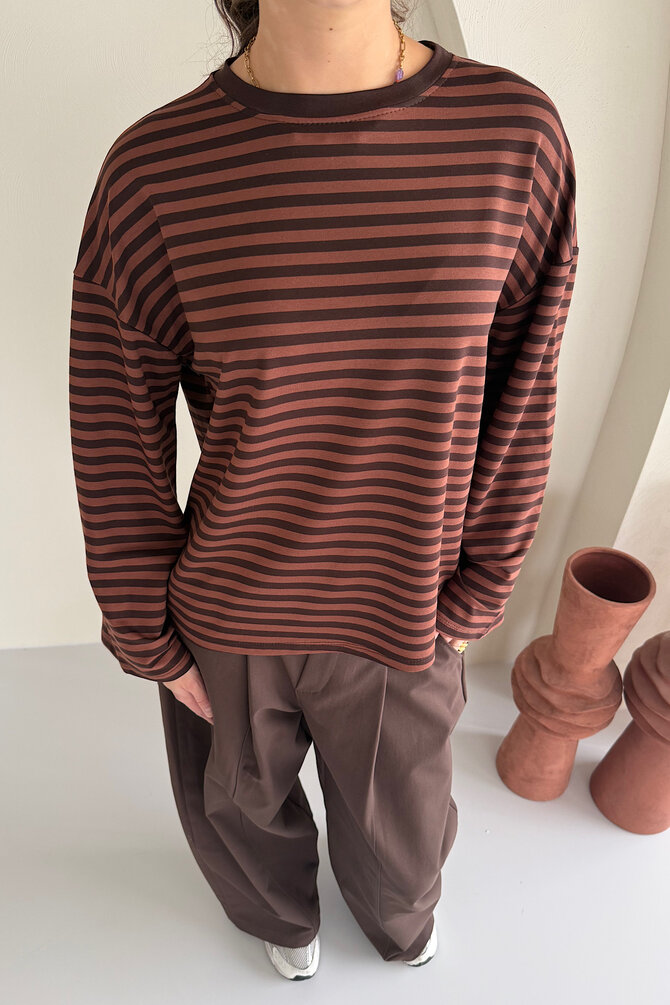 Gestreepte Longsleeve - Bruin