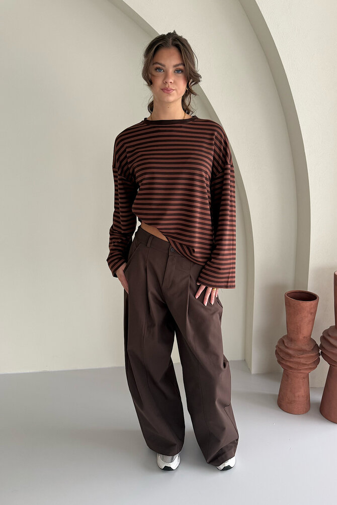 Gestreepte Longsleeve - Bruin