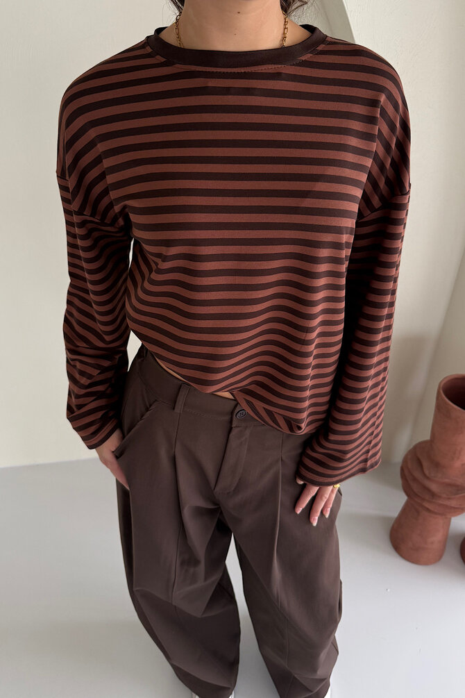 Gestreepte Longsleeve - Bruin