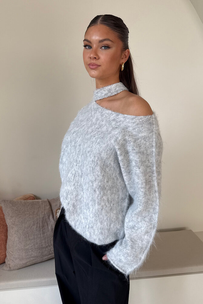 Fluffy Choker Trui - Grijs