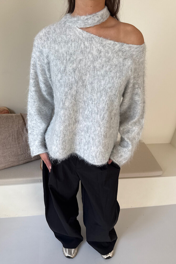 Fluffy Choker Trui - Grijs