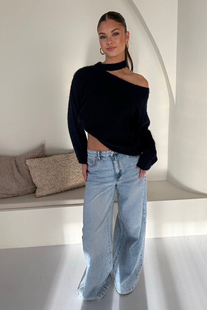 Fluffy Choker Trui - Navy