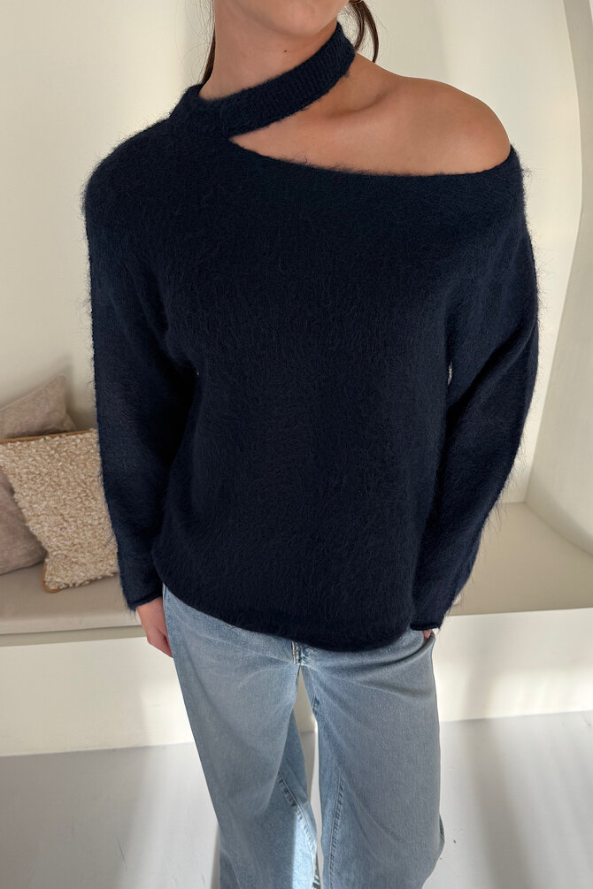 Fluffy Choker Trui - Navy