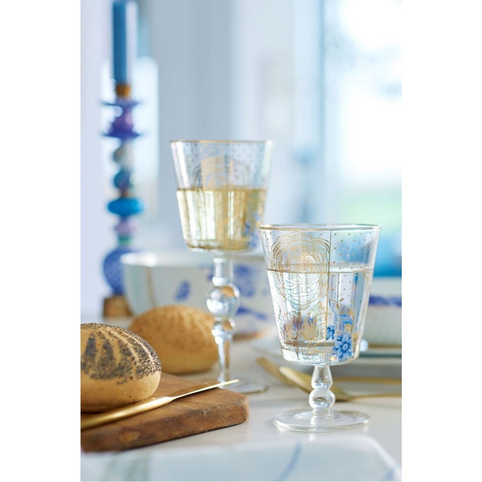 Pip Studio PIP STUDIO ROYAL WHITE WIJNGLAS  HOOG GOLDEN FLOWER
