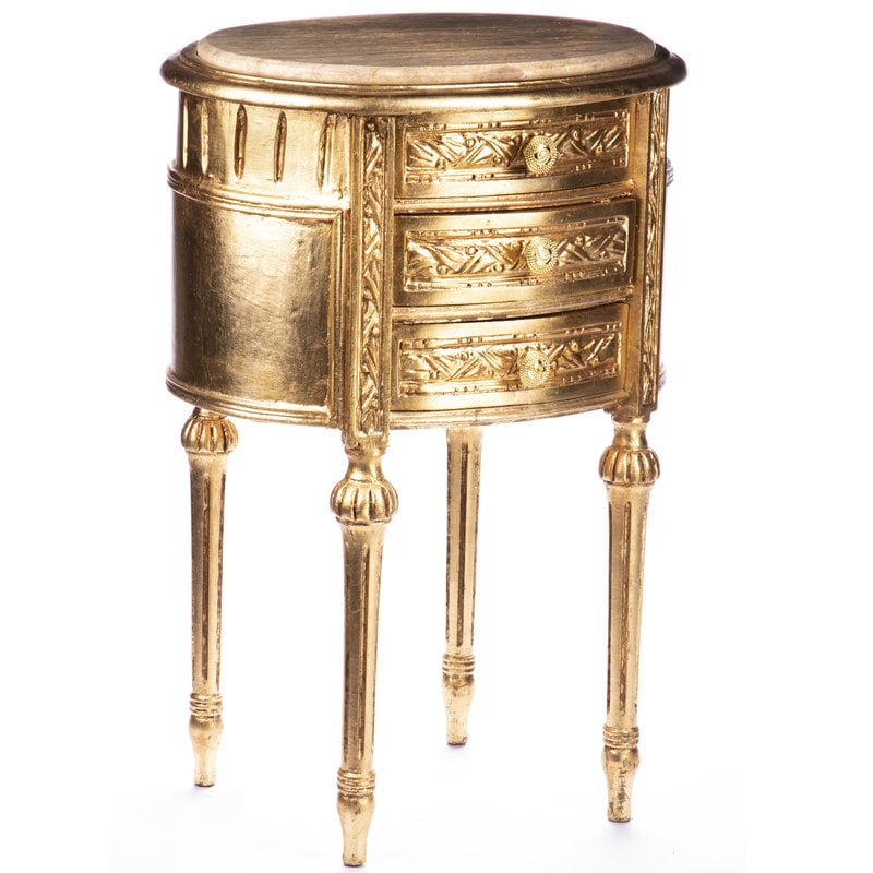 Decoratietrends  Side table gold with 3 drawers and beige marble
