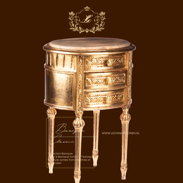 Decoratietrends Side table gold with 3 drawers and beige marble