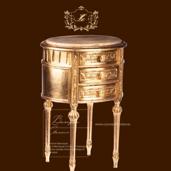 Decoratietrends  Side table gold with 3 drawers and beige marble