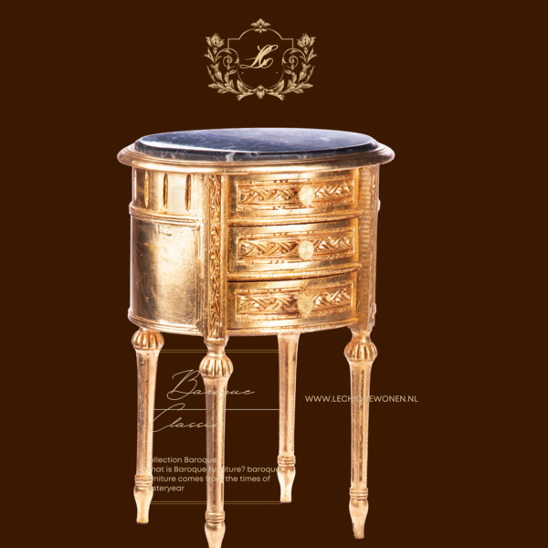 Decoratietrends Side table gold with 3 drawers and black marble