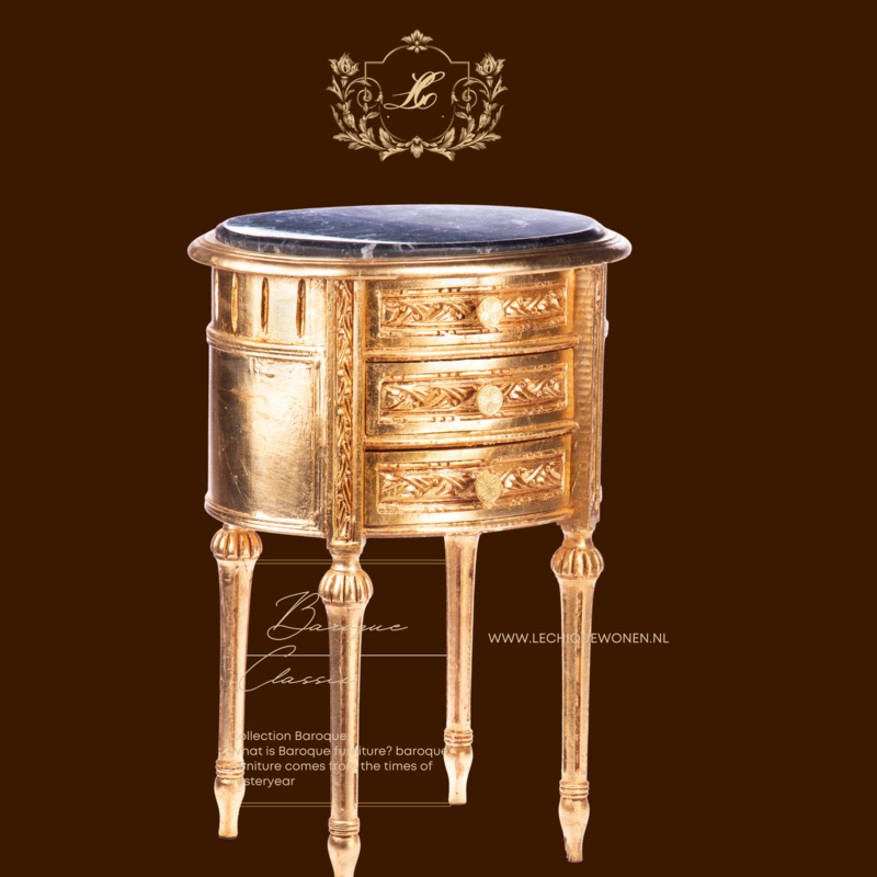 Decoratietrends  Side table gold with 3 drawers and black marble