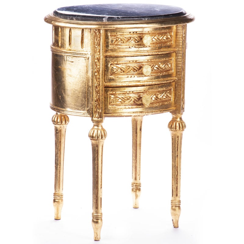 Decoratietrends  Side table gold with 3 drawers and black marble