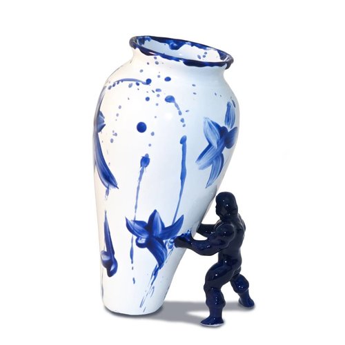 Unieke vaas met superheld blauw wit Unieke vaas met superheld blauw wit