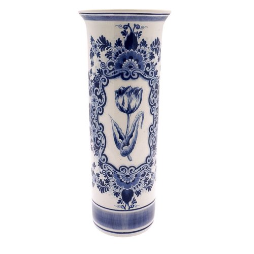 Vase cylindre Delft bleu avec tulipe Vase cylindre Delft bleu avec tulipe