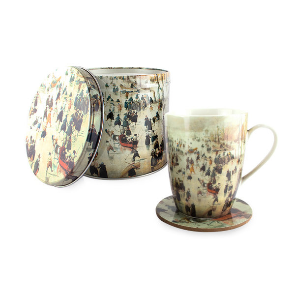 Tasse et dessous de verre en biscuit "Paysage d'hiver Avercamp"