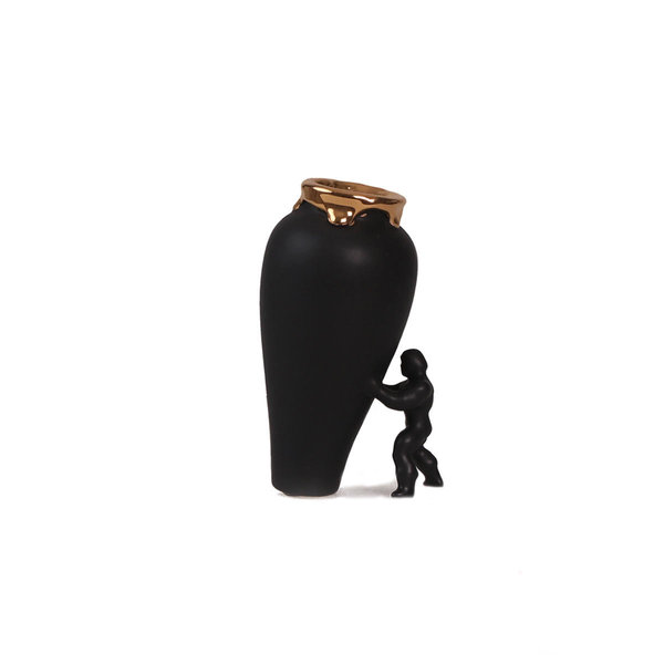 Vase Superhero petit noir mat avec or
