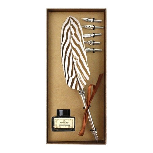 Calligraphy fountain pen set with pheasant feather and ink Calligraphy fountain pen set with pheasant feather and ink