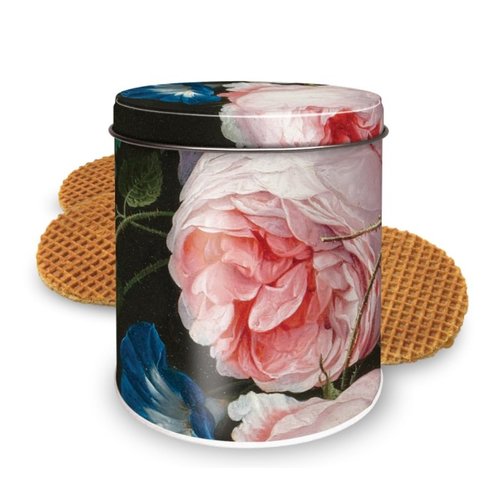 Blik met bloemen van De Heem en stroopwafels Blik met bloemen van De Heem en stroopwafels