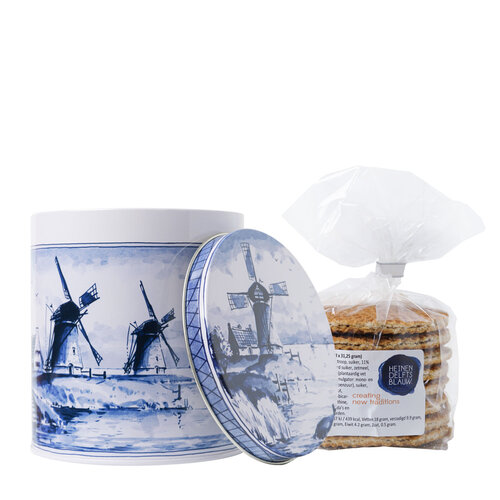 Delft blue tin with stroopwafels 