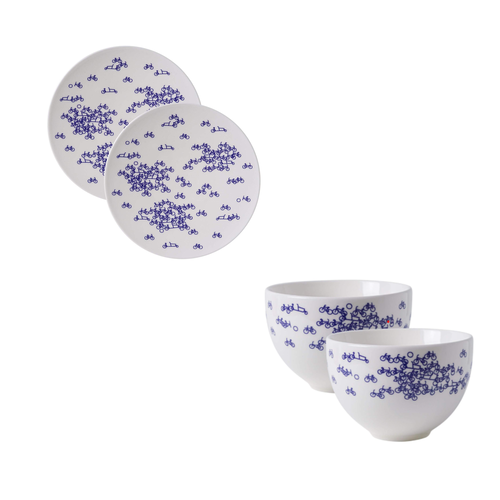 Ensemble petit-déjeuner Bicycle pour deux, bol et assiette Ensemble petit-déjeuner Bicycle pour deux, bol et assiette