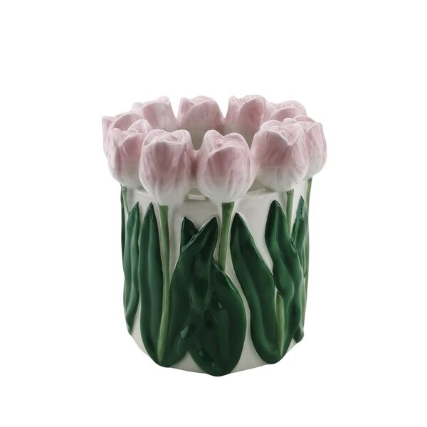 Vase with pink tulips